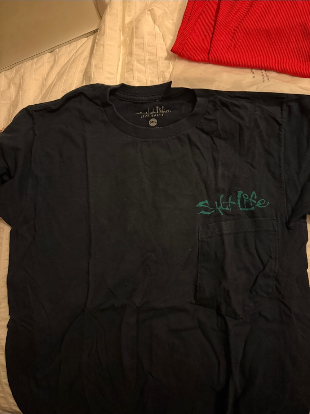 Salt Life Men's Dark Blue Pocket Tee with Teal Logo